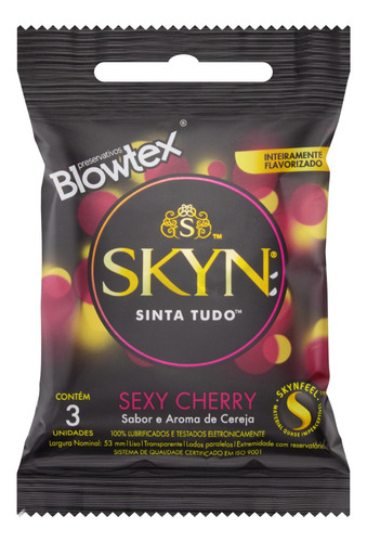 Preservativo Lubrificado Sexy Cherry Blowtex Skyn Pacote 3 Unidades