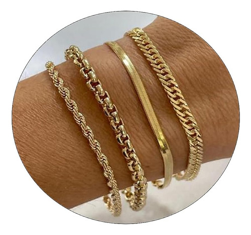 Ascomy Pulseras De Capas De Oro Delicadas Para Mujer, Pulser