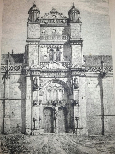 Antiguo Grabado De Arquitectura Titulado Eglise De Vetheuil