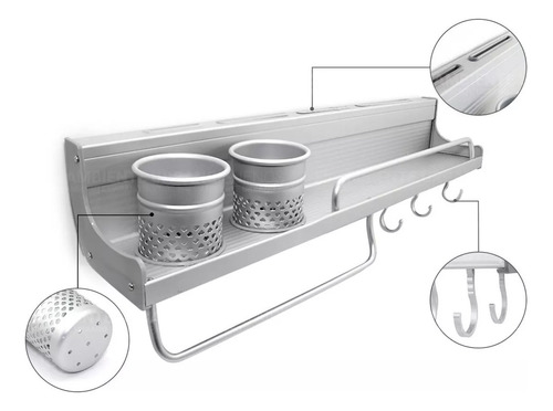 Repisa Organizador  De Cocina Aluminio Barral Ganchos 5 En 1