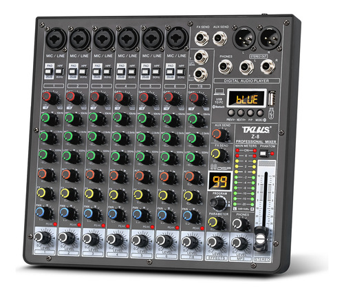 Mesa De Som Tklbls Z8 Com 8 Canais Bluetooth Usb 99 Efeitos