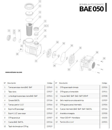 Imagen 4 de 4 de Vulcano BAE 050 - 220V - 0.5 hp