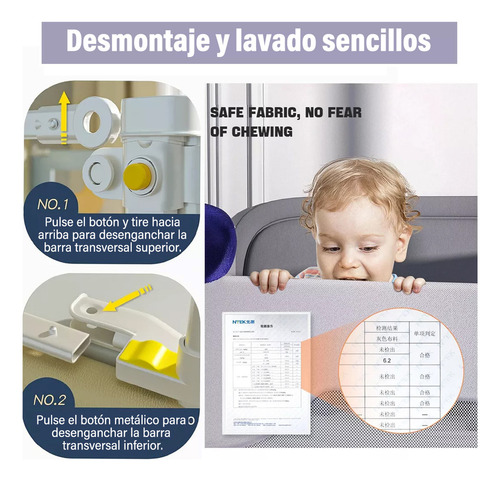 Barandal Cama Seguridad Protector Ajustable Para Bebe Y Niño Color Gris 2m paquete De Una Pieza