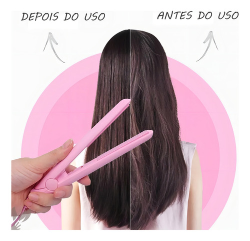 Mini Chapinha Prancha De Bolsa Portátil Cabelo Bivolt Rosa