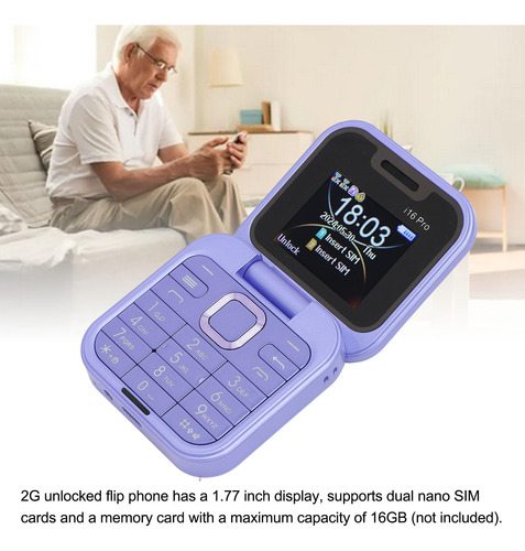 Teléfono Flip Desbloqueado 2g Para Personas Mayores, Teléfono Celular Flip Dual Sim Con Pantalla Dual, Botones Grandes, Linterna Led, Cámara Trasera