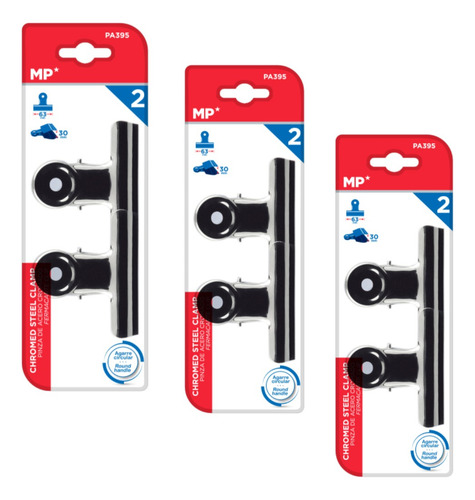 3 Paquetes De Pinza De Acero Cromado 63 Mm 2 Uds Mp Color Plateado
