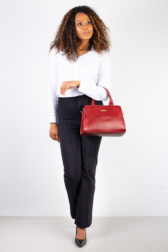 Bolsa De Couro Croco Estruturada Emili Cor Vermelho