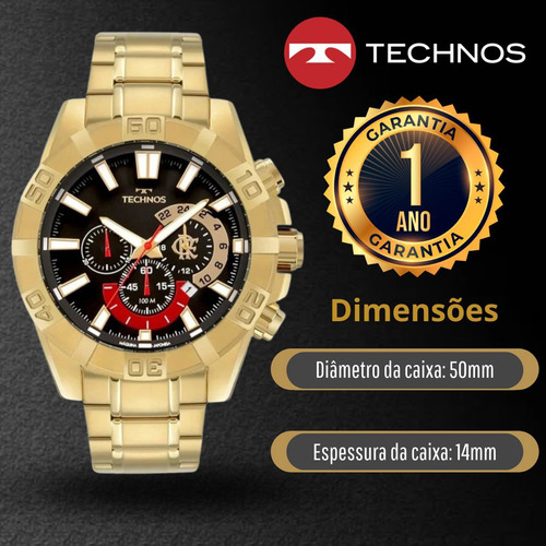 Relógio Technos Cronógrafo Flamengo Troca Pulseira Dourado