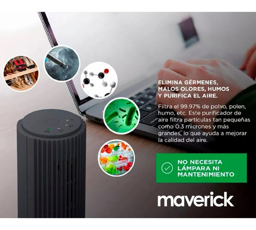Imagen 4 de 8 de Ozonizador Ionizador Aire Antibacterial Purificador Maverick