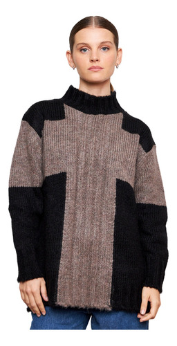 Sweater Medio Polo Oversize Tejido De Punto Moda Mujer