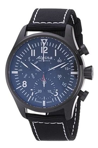 Reloj Alpina Para Hombre, De Cuarzo Suizo Color Negro De