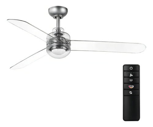 Ventilador De Techo 52'' Con Luces Led Y Control Remoto Cantidad De Aspas 3 Estructura Plateado Aspas Transparentes Diámetro 52 Frecuencia 60 Hz Material De Las Aspas Plástico
