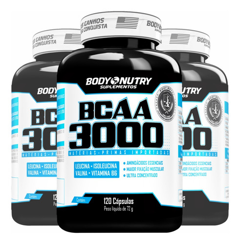 3x Bcaa 3000 Ultra Concentrado 120 Cápsulas Sabor Sem sabor