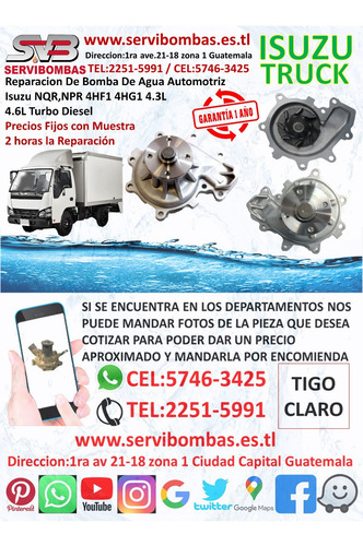 Bomba De Agua Automotriz Isuzu Npr 4bd1,4bd2 3.9 Turbo