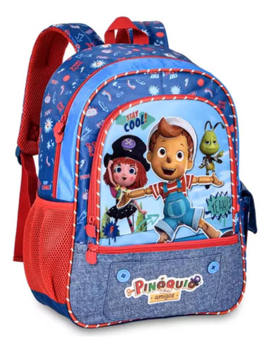 Mochila De Costas Infantil Escolar Pinóquio E Seus Amigos Cor Azul