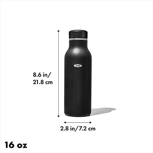 Oxo Strive Botella De Agua Aislada De 16 Oz Con Tapa Onyx