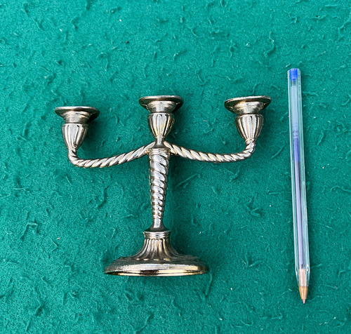 Mini Candelabro 3 Boca Antigo Metal Ingles Mini Velas Prata Com Dourado (Usado)