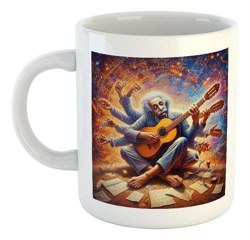 Taza Ceramica Einstein Muchos Brazos Tocando Guitarra