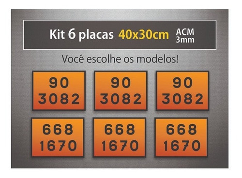 Placa Rótulo De Risco E Onu - 40x30cm - Acm 3mm - Kit 6 Unid