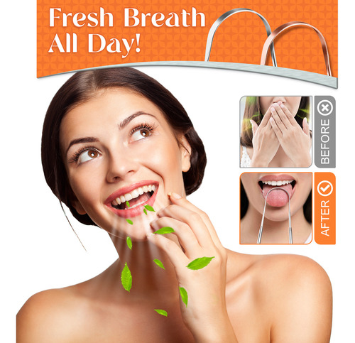 Raspador De Lengua De Acero Higiene Bucal Y Aliento Fresco Naranja