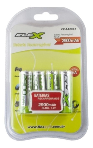 Pilha Flex Gold Recarregável FX-AA29 Cilíndrica - kit de 4 unidades