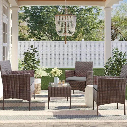 Juego De Jardin Sillones + Mesa Set Ratan Para Exterior Lcm Estructura Marrón oscuro