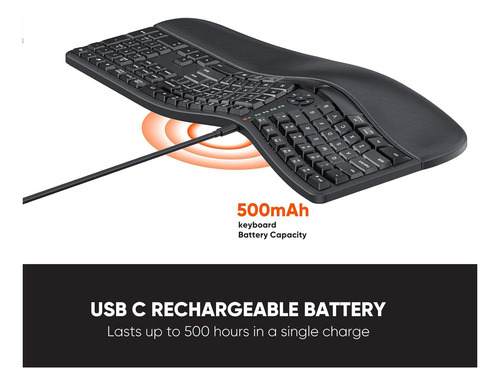 Teclado Ergonómico Recargable Inalámbrica Usb Con Ñ