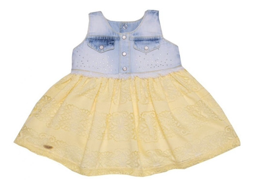 Vestido Infantil Menina Jeans C Tecido Flowers Sonho Magico