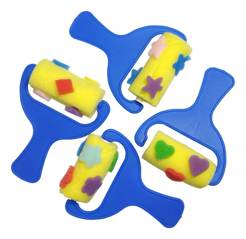 Set X4 Mini Rodillos 7cm C/ Sellos Goma Espuma Esponja Niños