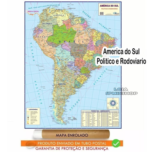 Mapa America Do Sul 120 X 90cm Gigante Enrolado