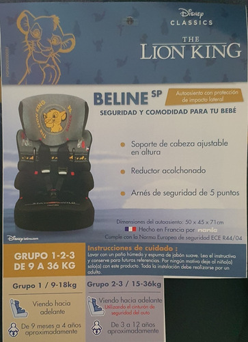 Imagen 6 de 10 de Autoasiento Silla Asiento Booster Beline Disney Rey León