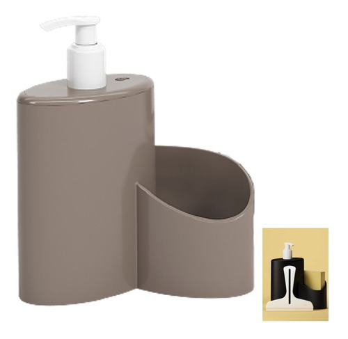 Dispensador de detergente con soporte para esponja con rodillo, 600 ml, color gris