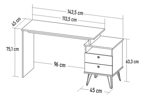 Mesa Escrivaninha Estilo Industrial Flex Lux A06 - Mpozenato Cor Freijó/Preto