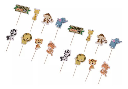 Paquete De 48 Novedad Selva Animal Cupcake Toppers