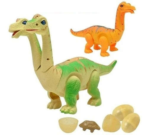 Juguete Dinosaurio 2 Cabezas Luz Sonido Camina Huevos 40 Cm