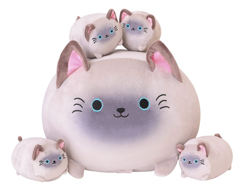 Sqeqe Peluche De Gato Siames, Lindo Gato Siames, Mama Con 4 