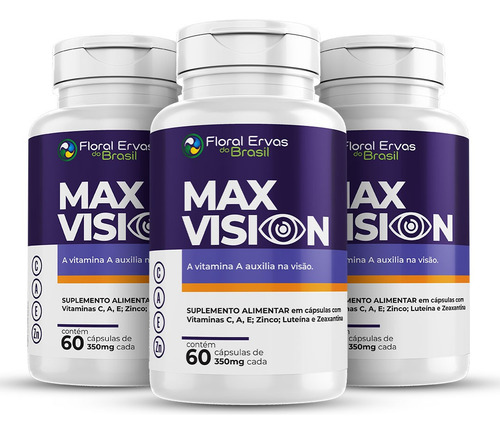 Max Vision 3x 60 Cáps. Luteína Zeaxantina Vitamina A C E Zn Sabor Sem Sabor