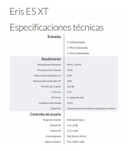 Imagen 3 de 3 de Presonus Eris E5 Xt Monitor Estudio Bi Amp 5.25 Pulgadas