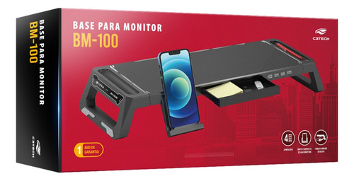 Base Para Monitor Bm-100bk Preto - C3tech