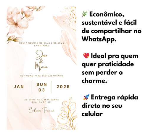 Convite De Casamento Whatsapp Digital Envio Imediato Modelo 5