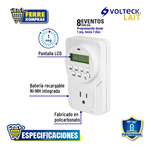 Temporizador Digital 8 Eventos Volteck 48386