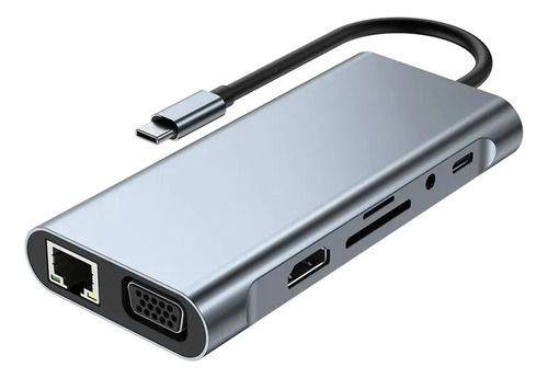 Adaptador  Usb Tipo C Dock Hub A Hdmi Lan 10 En 1 Para Mac