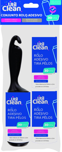 Kit Rolo Adesivo Tira Pêlos 30 Folhas + 2 Refis