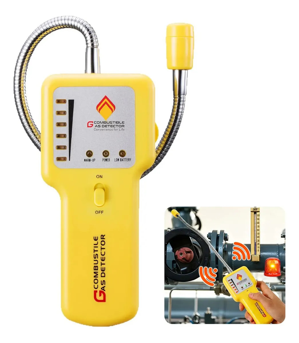 Detector Portátil de Fugas para Gas Natural, LP, Propano y Gasolina con Sonda Flexible y Alarma Sonora
