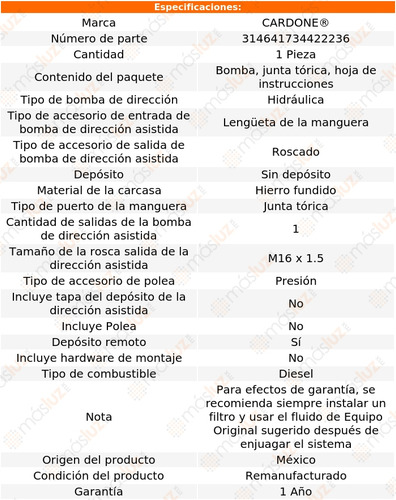 Bomba Dirección Licuadora S10 Blazer 2.2l 4 Cil 84 Reman (Reacondicionado)