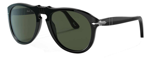 Anteojos de sol Persol PO0649 Large con marco de acetato color negro, lente verde de cristal clásica, varilla negra de acetato