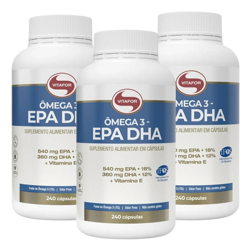 Kit 3 Ômega 3 Dha 540mg Epa 360mg Vitamina E 240 Cap Vitafor