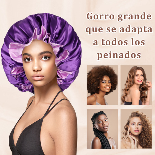 Gorro De Satín Para Dormir Y Proteger El Cabello Doble Capa Violeta Color