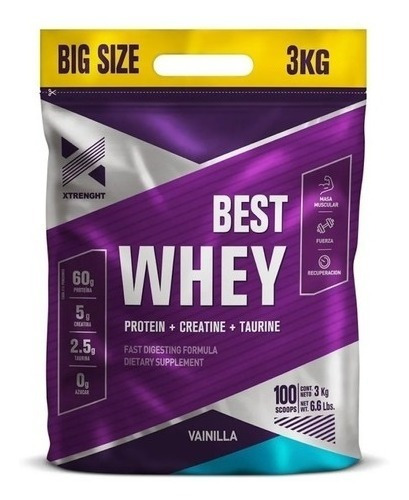 Proteina Whey Xtrenght 3 Kg Best Potenciada Taurina Vainilla