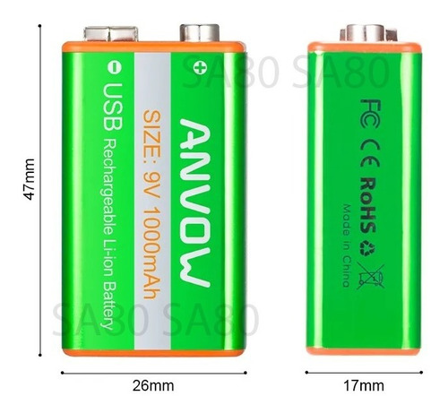 Bateria Litio 9v Recargable Via Usb Tipo C